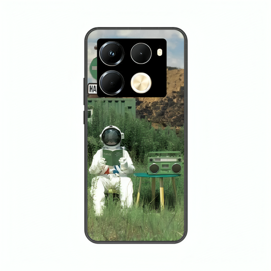 Infinix Note 40 Pro case featuring 'The Absence Beneath Happiness' Artwork by Libaadah – premium artistic design with metal-glass finish