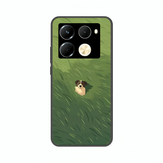 Infinix Note 40 Pro case featuring 'The dog in the Grass Field' Artwork by Libaadah – premium artistic design with metal-glass finish