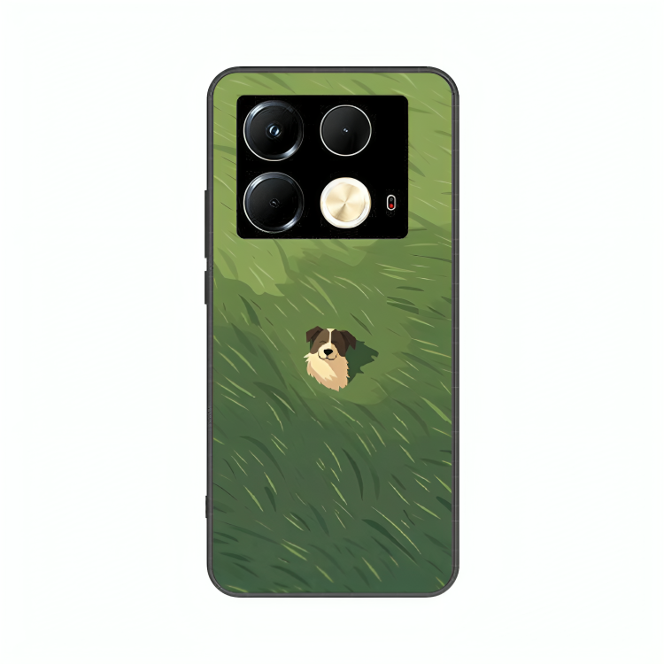 Infinix Note 40 case featuring 'The dog in the Grass Field' Artwork by Libaadah – premium artistic design with metal-glass finish