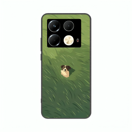Infinix Note 40 case featuring 'The dog in the Grass Field' Artwork by Libaadah – premium artistic design with metal-glass finish