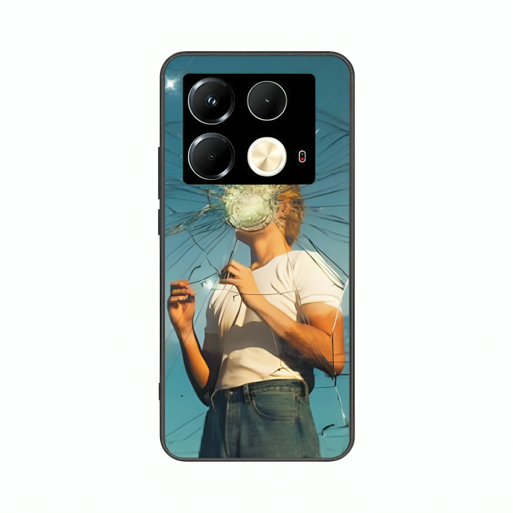 Infinix Note 40 case featuring 'What' Artwork by Libaadah – premium artistic design with metal-glass finish