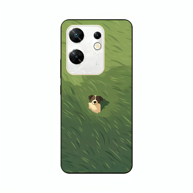 Infinix Zero 30 case featuring 'The dog in the Grass Field' Artwork by Libaadah – premium artistic design with metal-glass finish