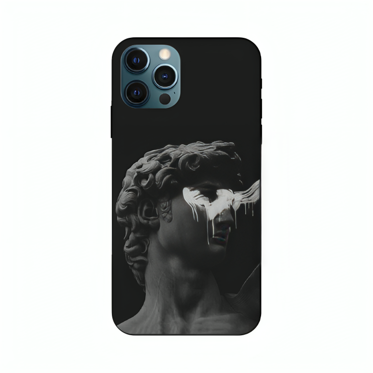 iPhone 12 Pro case featuring 'Even Statues Bleed' Artwork by Libaadah – premium artistic design with metal-glass finish