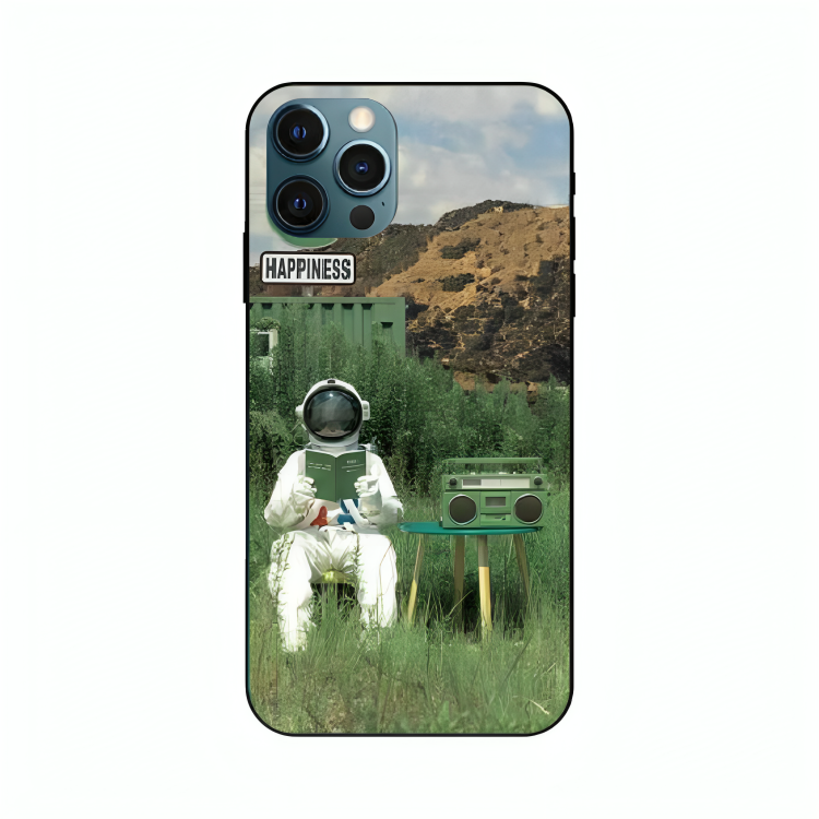 iPhone 12 Pro case featuring 'The Absence Beneath Happiness' Artwork by Libaadah – premium artistic design with metal-glass finish