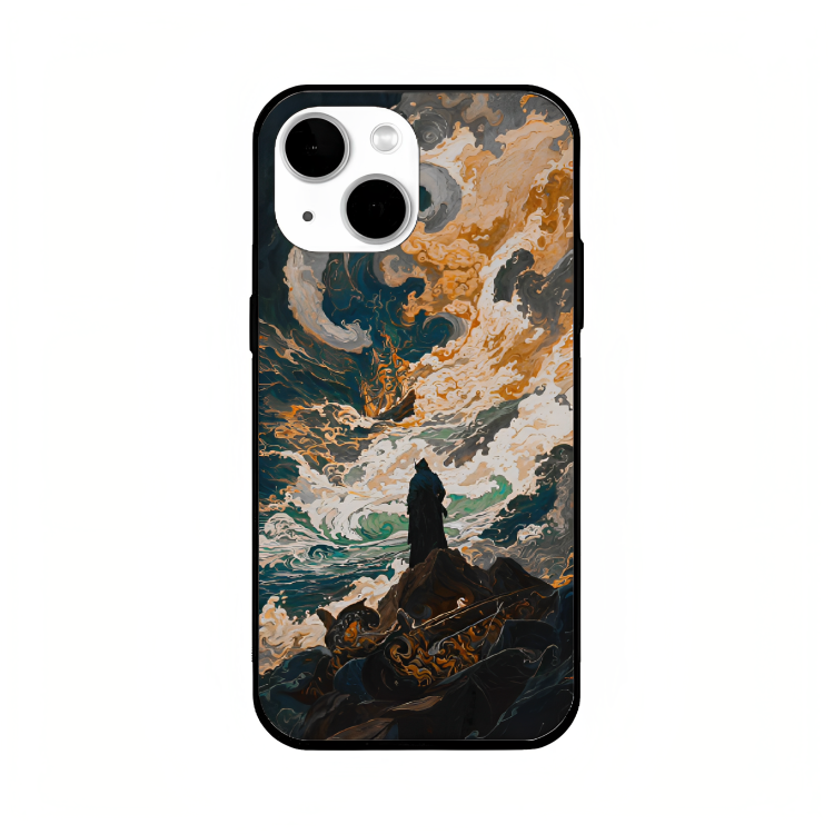 iPhone 13 mini case featuring 'Above the Drowning Sea' Artwork by Libaadah – premium artistic design with metal-glass finish