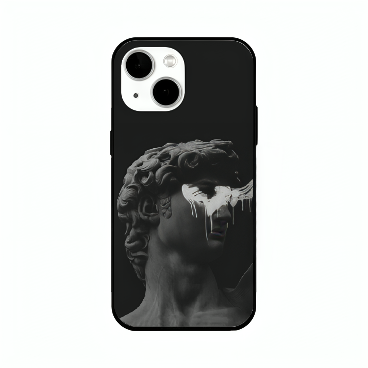 iPhone 13 mini case featuring 'Even Statues Bleed' Artwork by Libaadah – premium artistic design with metal-glass finish