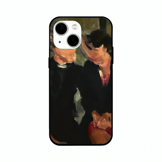 iPhone 13 mini case featuring 'The Melancholy of Happy Hours' Artwork by Libaadah – premium artistic design with metal-glass finish