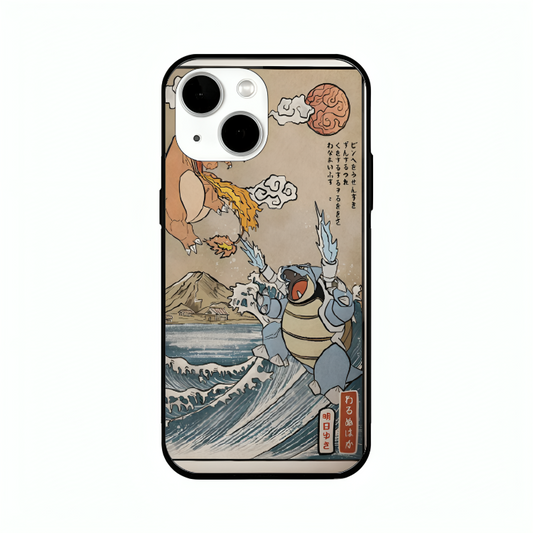 iPhone 13 mini case featuring 'The Great Wave of Kanto' Artwork by Libaadah – premium artistic design with metal-glass finish