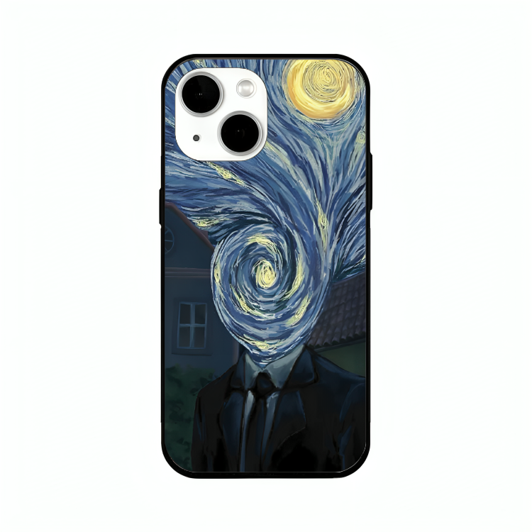 iPhone 13 mini case featuring 'Thoughts Full of Starry Sky' Artwork by Libaadah – premium artistic design with metal-glass finish