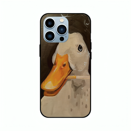 iPhone 13 Pro Max case featuring 'An Existential Duck' Artwork by Libaadah – premium artistic design with metal-glass finish