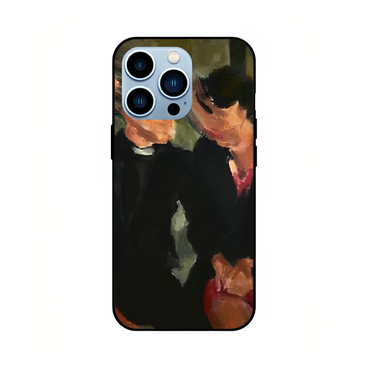 iPhone 13 Pro case featuring 'The Melancholy of Happy Hours' Artwork by Libaadah – premium artistic design with metal-glass finish