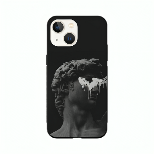 iPhone 14 case featuring 'Even Statues Bleed' Artwork by Libaadah – premium artistic design with metal-glass finish