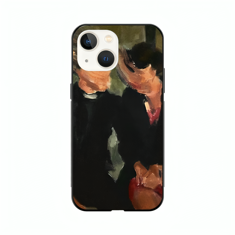 iPhone 14 case featuring 'The Melancholy of Happy Hours' Artwork by Libaadah – premium artistic design with metal-glass finish