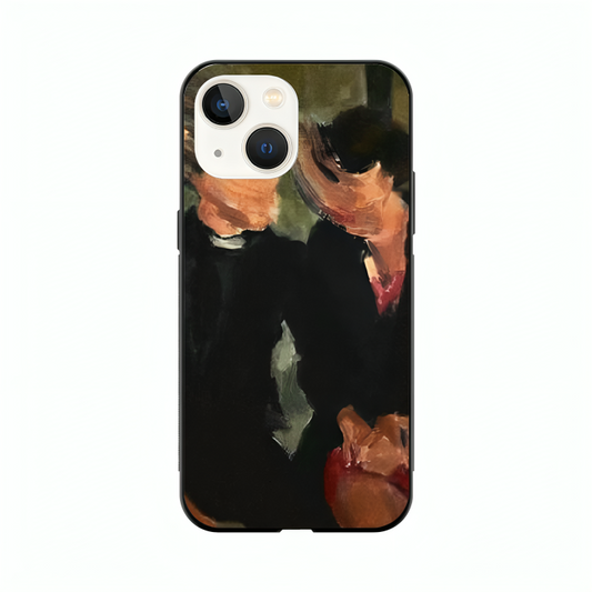 iPhone 14 case featuring 'The Melancholy of Happy Hours' Artwork by Libaadah – premium artistic design with metal-glass finish