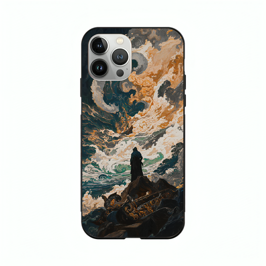 iPhone 14 Pro case featuring 'Above the Drowning Sea' Artwork by Libaadah – premium artistic design with metal-glass finish