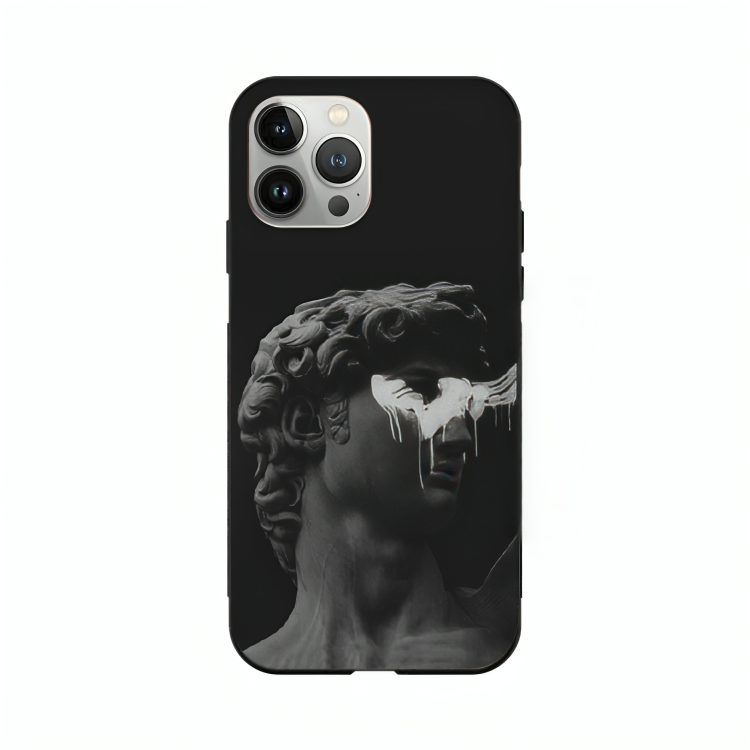 iPhone 14 Pro Max case featuring 'Even Statues Bleed' Artwork by Libaadah – premium artistic design with metal-glass finish