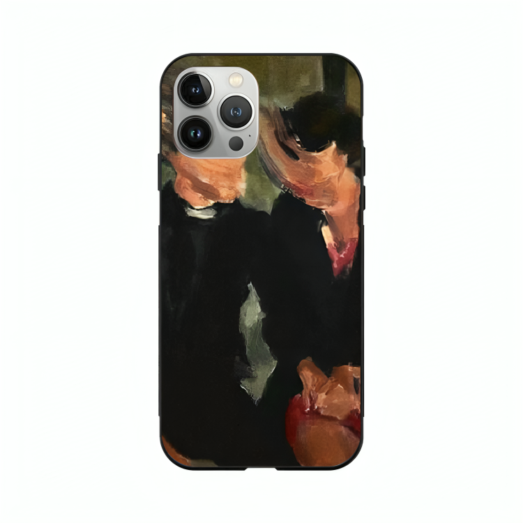 iPhone 14 Pro case featuring 'The Melancholy of Happy Hours' Artwork by Libaadah – premium artistic design with metal-glass finish