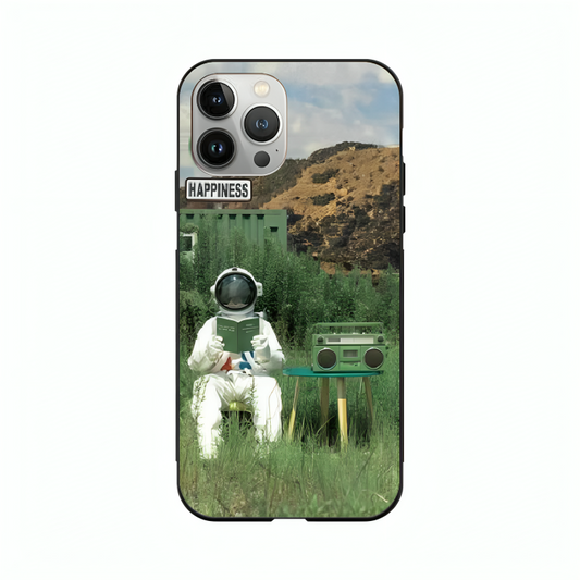 iPhone 14 Pro case featuring 'The Absence Beneath Happiness' Artwork by Libaadah – premium artistic design with metal-glass finish