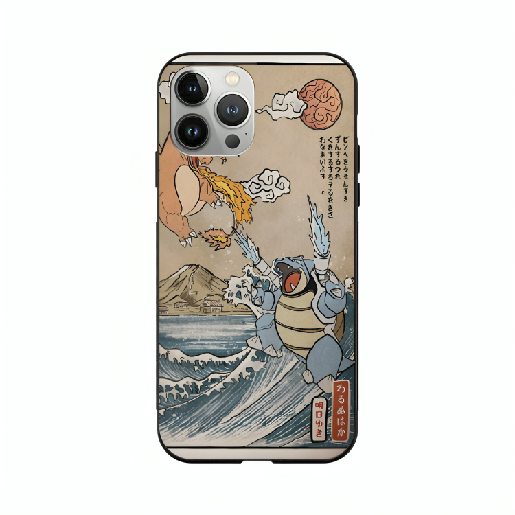 iPhone 14 Pro case featuring 'The Great Wave of Kanto' Artwork by Libaadah – premium artistic design with metal-glass finish