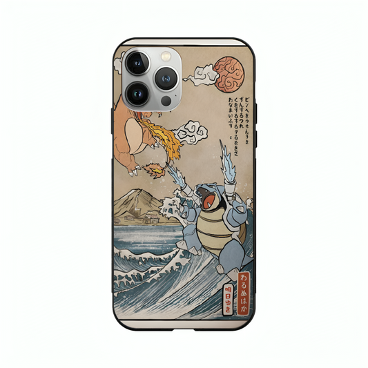 iPhone 14 Pro case featuring 'The Great Wave of Kanto' Artwork by Libaadah – premium artistic design with metal-glass finish