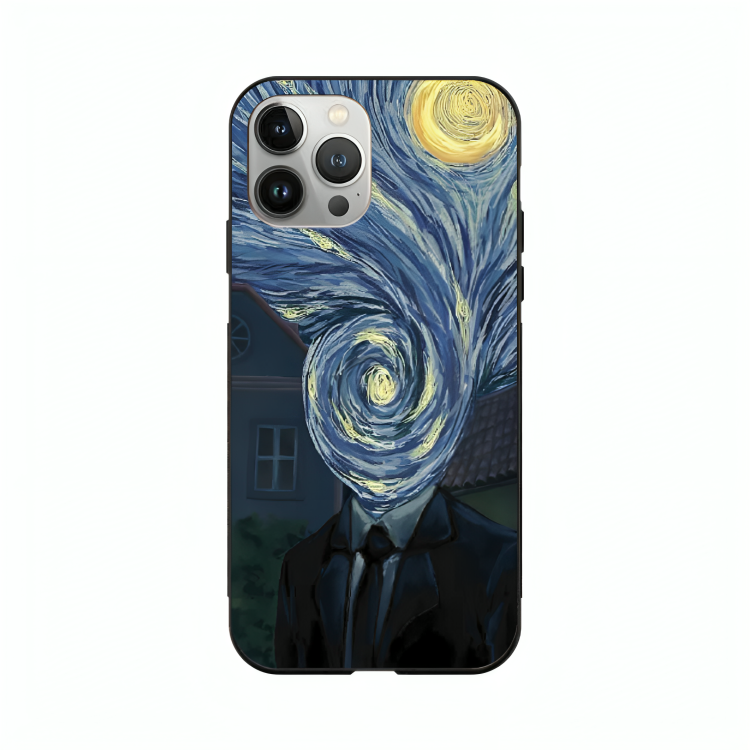 iPhone 14 Pro case featuring 'Thoughts Full of Starry Sky' Artwork by Libaadah – premium artistic design with metal-glass finish