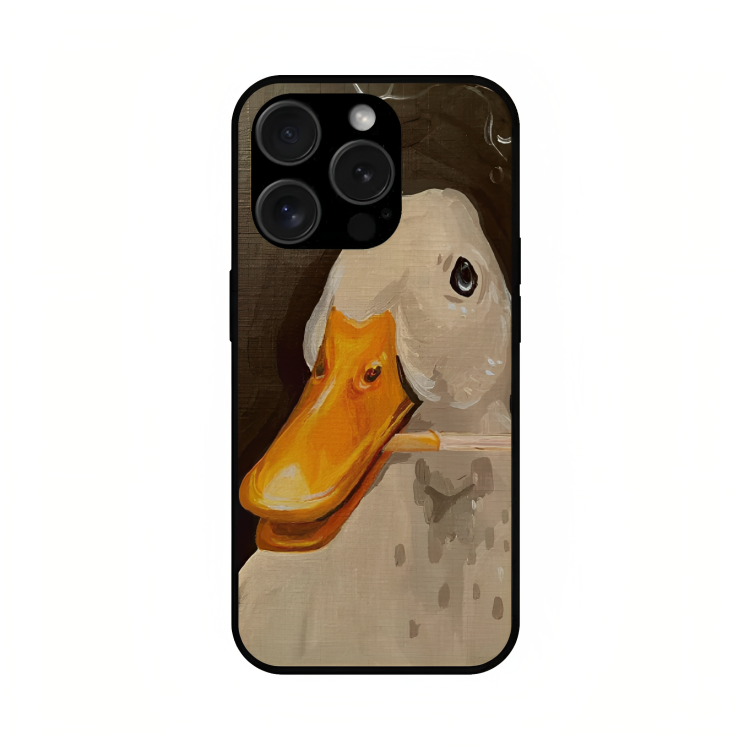 iPhone 15 Pro case featuring 'An Existential Duck' Artwork by Libaadah – premium artistic design with metal-glass finish