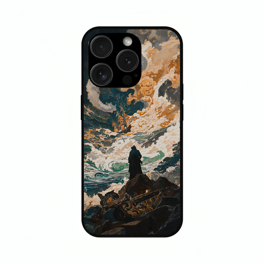 iPhone 15 Pro Max case featuring 'Above the Drowning Sea' Artwork by Libaadah – premium artistic design with metal-glass finish