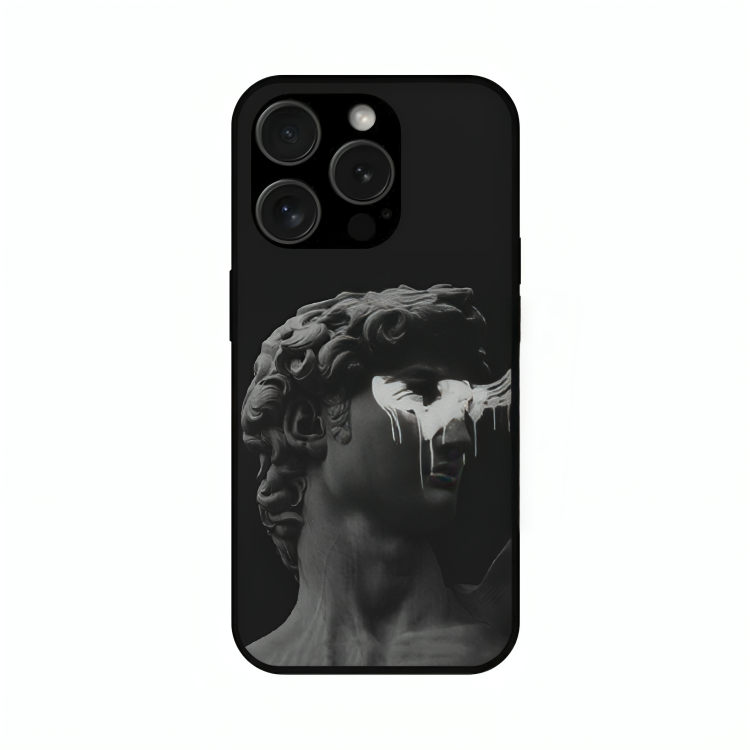 iPhone 15 Pro Max case featuring 'Even Statues Bleed' Artwork by Libaadah – premium artistic design with metal-glass finish