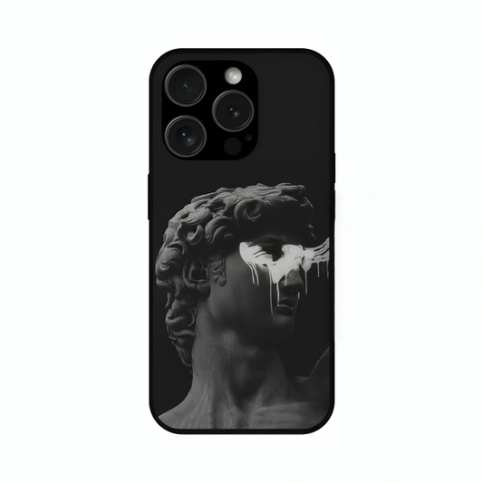iPhone 15 Pro Max case featuring 'Even Statues Bleed' Artwork by Libaadah – premium artistic design with metal-glass finish