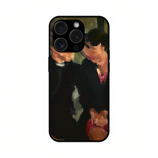 iPhone 15 Pro Max case featuring 'The Melancholy of Happy Hours' Artwork by Libaadah – premium artistic design with metal-glass finish