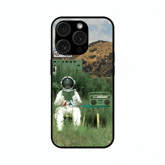 iPhone 15 Pro Max case featuring 'The Absence Beneath Happiness' Artwork by Libaadah – premium artistic design with metal-glass finish